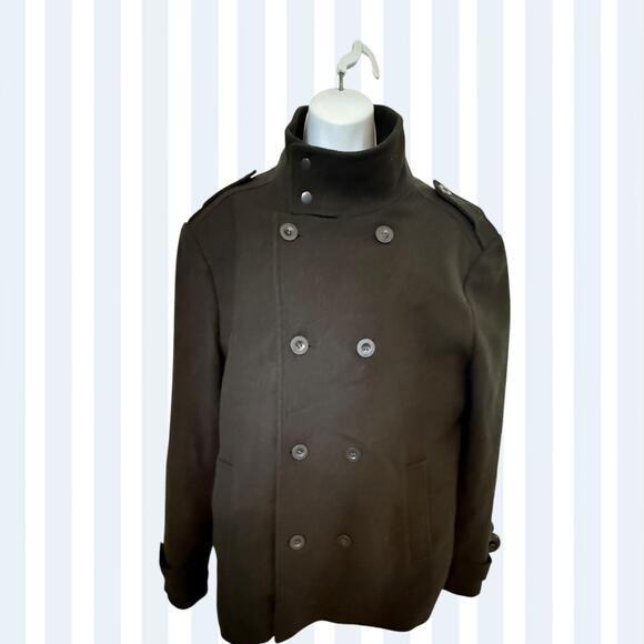 •	Kenneth Cole Double Breasted Military Style Wool Coat Men’s Large - Picture 1 of 9